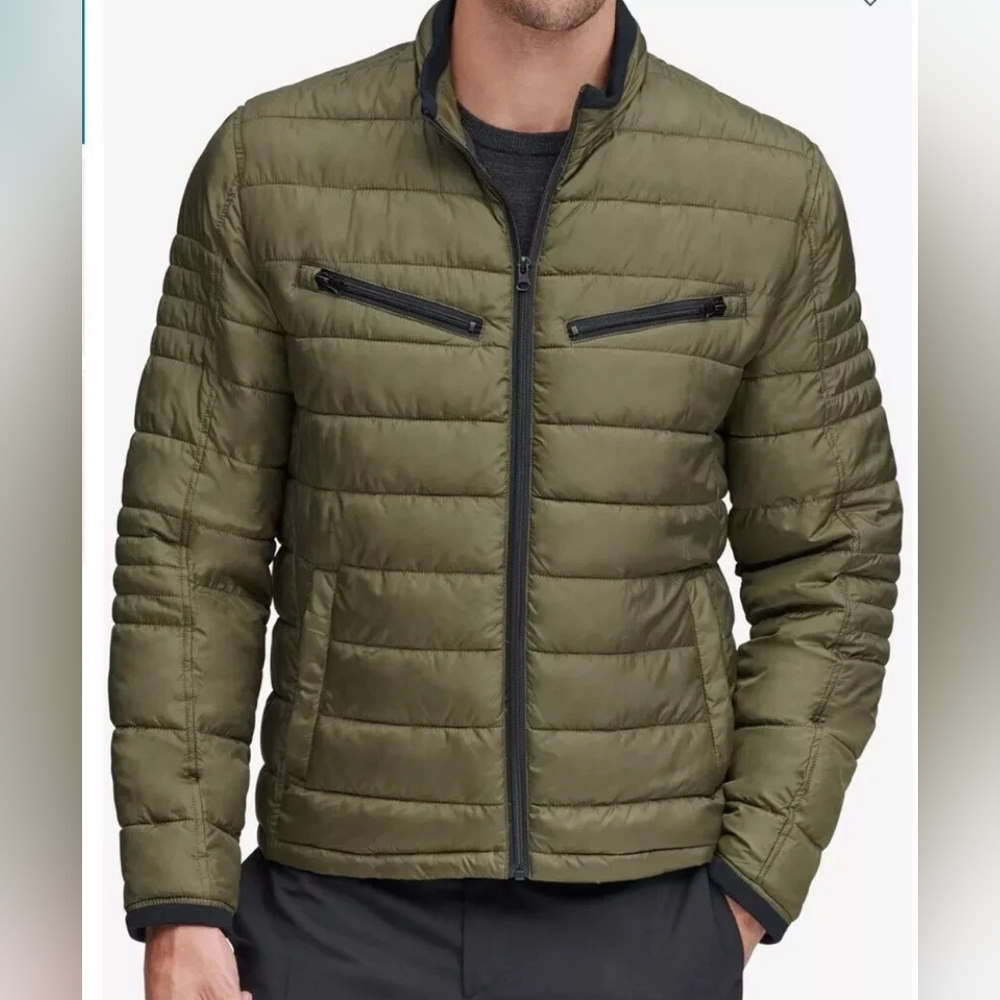 Men's Andrew Marc Jacket Biker Puffer XL Green